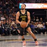 Nov 26, 2025; San Francisco, California, USA; Golden State Warriors guard Stephen Curry (30) shoots a three-pointer against the Houston Rockets in the second quarter at Chase Center. Mandatory Credit: David Gonzales-Imagn Images