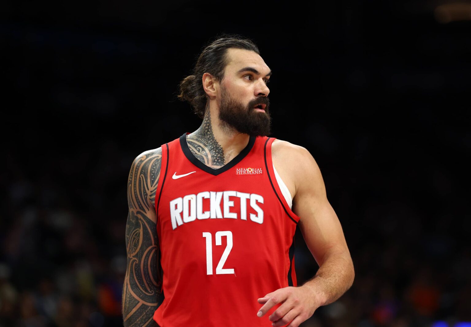 Nov 24, 2025; Phoenix, Arizona, USA; Houston Rockets center Steven Adams (12) against the Phoenix Suns at Mortgage Matchup Center. Mandatory Credit: Mark J. Rebilas-Imagn Images