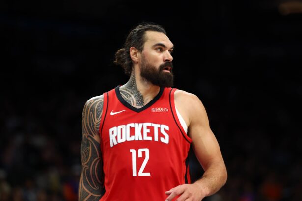 Nov 24, 2025; Phoenix, Arizona, USA; Houston Rockets center Steven Adams (12) against the Phoenix Suns at Mortgage Matchup Center. Mandatory Credit: Mark J. Rebilas-Imagn Images