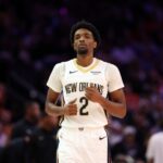 Nov 10, 2025; Phoenix, Arizona, USA; New Orleans Pelicans forward Herbert Jones (2) against the Phoenix Suns at the Mortgage Matchup Center. Mandatory Credit: Mark J. Rebilas-Imagn Images