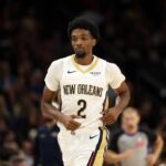 Nov 10, 2025; Phoenix, Arizona, USA; New Orleans Pelicans forward Herb Jones (2) against the Phoenix Suns at the Mortgage Matchup Center. Mandatory Credit: Mark J. Rebilas-Imagn Images