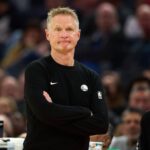 Dec 12, 2025; San Francisco, California, USA; Golden State Warriors head coach Steve Kerr looks on against the Minnesota Timberwolves during the second quarter at Chase Center. Mandatory Credit: Robert Edwards-Imagn Images