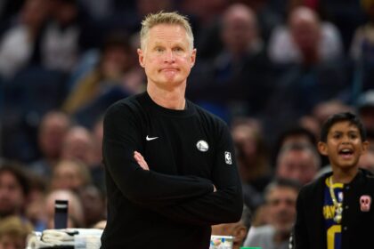 Dec 12, 2025; San Francisco, California, USA; Golden State Warriors head coach Steve Kerr looks on against the Minnesota Timberwolves during the second quarter at Chase Center. Mandatory Credit: Robert Edwards-Imagn Images