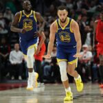 Dec 14, 2025; Portland, Oregon, USA; Golden State Warriors guard Stephen Curry (30) reacts after making a three-point shot against the Portland Trail Blazers during the second half at Moda Center. Mandatory Credit: Jaime Valdez-Imagn Images