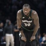 Dec 17, 2025; Minneapolis, Minnesota, USA; Minnesota Timberwolves forward Julius Randle (30) looks on against the Memphis Grizzlies in the second half at Target Center. Mandatory Credit: Jesse Johnson-Imagn Images