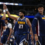 Dec 18, 2025; Denver, Colorado, USA; Denver Nuggets guard Jamal Murray (27) reacts in the second quarter against the Orlando Magic at Ball Arena. Mandatory Credit: Ron Chenoy-Imagn Images