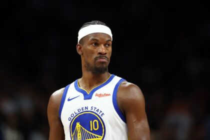 Dec 18, 2025; Phoenix, Arizona, USA; Golden State Warriors forward Jimmy Butler III (10) against the Phoenix Suns at Mortgage Matchup Center. Mandatory Credit: Mark J. Rebilas-Imagn Images