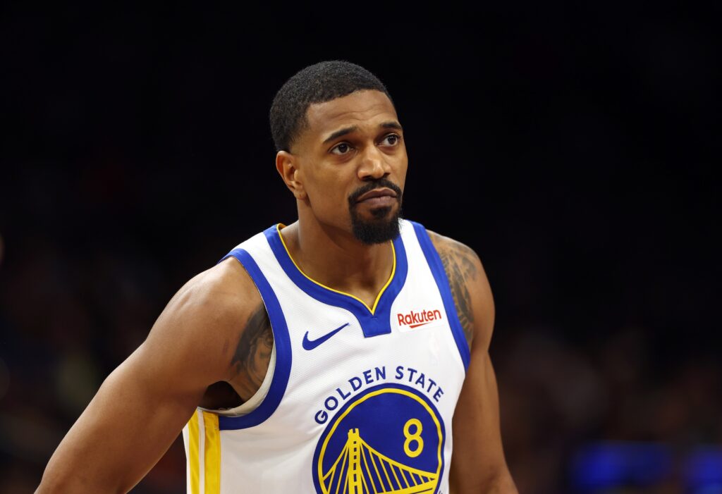 Dec 18, 2025; Phoenix, Arizona, USA; Golden State Warriors guard De'Anthony Melton (8) against the Phoenix Suns at Mortgage Matchup Center. Mandatory Credit: Mark J. Rebilas-Imagn Images