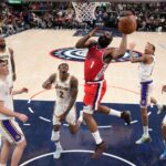 Dec 20, 2025; Inglewood, California, USA; LA Clippers guard James Harden (1) shoots the ball against the Los Angeles Lakers in the second half at Intuit Dome. Mandatory Credit: Kirby Lee-Imagn Images