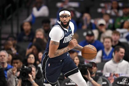 Dallas, Texas, USA; Dallas Mavericks forward Anthony Davis (3) brings the ball up court during the game between the Mavericks and the Nets at the American Airlines Center. Mandatory Credit: Jerome Miron-Imagn Images