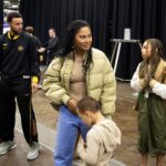 Phoenix, Arizona, USA; Golden State Warriors guard Stephen Curry (30) with wife Ayesha Curry prior to the game against the Phoenix Suns at Footprint Center. Mandatory Credit: Mark J. Rebilas-USA TODAY Sports