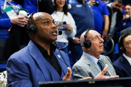 Lexington, Kentucky, USA; Charles Barkley interviews Kentucky Wildcats forward Mouhamed Dioubate after the game against the Indiana Hoosiers at Rupp Arena at Central Bank Center. Mandatory Credit: Jordan Prather-Imagn Images