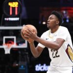 Brooklyn, New York, USA; New Orleans Pelicans center Derik Queen (22) shoots the ball against the Brooklyn Nets during the first half at Barclays Center. Mandatory Credit: Vincent Carchietta-Imagn Images