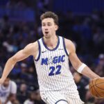 Orlando, Florida, USA; Orlando Magic forward Franz Wagner (22) controls the ball against the Portland Trail Blazers in the third quarter at Kia Center. Mandatory Credit: Nathan Ray Seebeck-Imagn Images