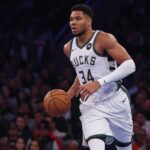 New York, New York, USA; Milwaukee Bucks forward Giannis Antetokounmpo (34) dribbles up court during the first half against the New York Knicks at Madison Square Garden. Mandatory Credit: Vincent Carchietta-Imagn Images