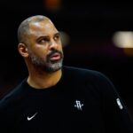 Sacramento, California, USA; Houston Rockets head coach Ime Udoka looks on during the second quarter against the Sacramento Kings at Golden 1 Center. Mandatory Credit: Sergio Estrada-Imagn Images