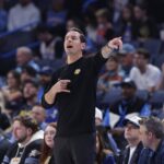 Oklahoma City, Oklahoma, USA; Los Angeles Lakers head coach JJ Redick gestures to his team during a play against the Oklahoma City Thunder during the fourth quarter at Paycom Center. Mandatory Credit: Alonzo Adams-Imagn Images