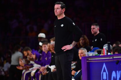 Los Angeles, California, USA; Los Angeles Lakers head coach JJ Redick watches game action against the New Orleans Pelicans during the first half at Crypto.com Arena. Mandatory Credit: Gary A. Vasquez-Imagn Images
