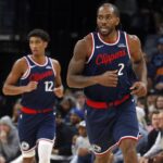 Memphis, Tennessee, USA; Los Angeles Clippers forward Kawhi Leonard (2) reacts during the second quarter against the Memphis Grizzlies at FedExForum. Mandatory Credit: Petre Thomas-Imagn Images