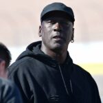 Las Vegas, Nevada, USA; NASCAR series team owner Michael Jordan in attendance during qualifying for the South Point 400 at Las Vegas Motor Speedway. Mandatory Credit: Gary A. Vasquez-Imagn Images