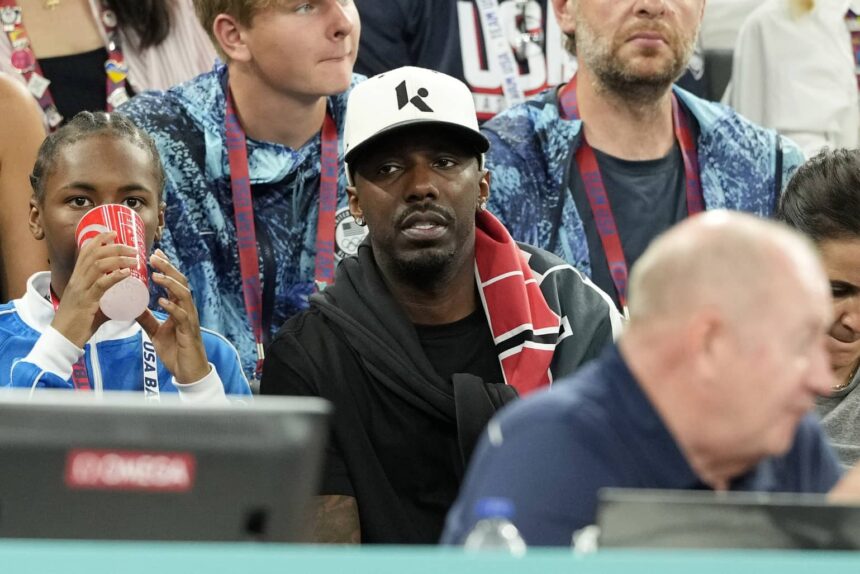 Paris, France; Sports agent Rich Paul looks on in the second half of the men’s basketball quarterfinal game between the United States and Brazil during the Paris 2024 Olympic Summer Games at Accor Arena. Mandatory Credit: Kyle Terada-Imagn Images