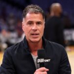 Los Angeles, California, USA; Los Angeles Lakers GM Rob Pelinka before Game 2 of the first round of the 2024 NBA Playoffs against the Minnesota Timberwolves at Crypto.com Arena. Mandatory Credit: Kiyoshi Mio-Imagn Images