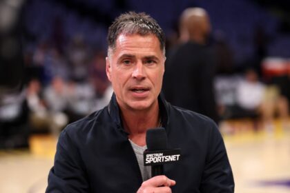 Los Angeles, California, USA; Los Angeles Lakers GM Rob Pelinka before Game 2 of the first round of the 2024 NBA Playoffs against the Minnesota Timberwolves at Crypto.com Arena. Mandatory Credit: Kiyoshi Mio-Imagn Images
