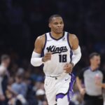 Oklahoma City, Oklahoma, USA; Sacramento Kings guard Russell Westbrook (18) runs down the court against the Oklahoma City Thunder during the second quarter at Paycom Center. Mandatory Credit: Alonzo Adams-Imagn Images