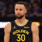 San Francisco, California, USA; Golden State Warriors guard Stephen Curry (30) waits for play to resume against the Houston Rockets in the second quarter at Chase Center. Mandatory Credit: David Gonzales-Imagn Images