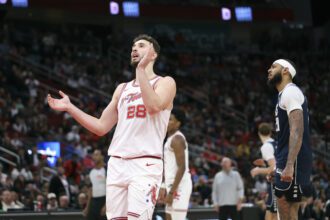 Jan 31, 2026; Houston, Texas, USA; Houston Rockets center Alperen Sengun (28) reacts after a play during the fourth quarter against the Dallas Mavericks at Toyota Center. Mandatory Credit: Troy Taormina-Imagn Images