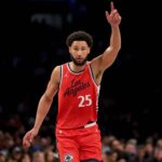 Los Angeles Clippers guard Ben Simmons (25) reacts during the second quarter against the Brooklyn Nets at Barclays Center.