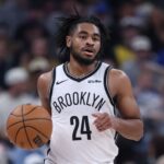 Brooklyn Nets guard Cam Thomas (24) dribbles against the Utah Jazz during the first half at Delta Center.
