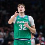 Jan 29, 2026; Dallas, Texas, USA; Dallas Mavericks forward Cooper Flagg (32) reacts during the second half against the Charlotte Hornets at American Airlines Center. Mandatory Credit: Kevin Jairaj-Imagn Images