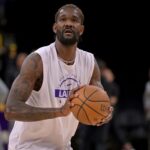 Dec 10, 2025; Los Angeles, California, USA; Los Angeles Lakers center Deandre Ayton (5) warms up prior to the game against the San Antonio Spurs at Crypto.com Arena. Mandatory Credit: Jayne Kamin-Oncea-Imagn Images