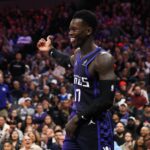 Dec 27, 2025; Sacramento, California, USA; Sacramento Kings guard Dennis Schroder (17) reacts after. Play against the Dallas Mavericks during the fourth quarter at Golden 1 Center. Mandatory Credit: Kelley L Cox-Imagn Images