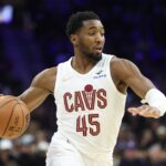 Cleveland Cavaliers guard Donovan Mitchell (45) drivers against the Philadelphia 76ers during the third quarter at Xfinity Mobile Arena.