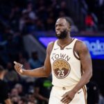 Golden State Warriors forward Draymond Green (23) gestures during the second quarter against the New Orleans Pelicans at Chase Center.