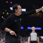 Jan 11, 2026; Oklahoma City, Oklahoma, USA; Miami Heat Head Coach Erik Spoelstra gestures to his team during a play against the Oklahoma City Thunder during the second half at Paycom Center. Mandatory Credit: Alonzo Adams-Imagn Images