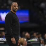 Jan 11, 2026; Sacramento, California, USA; Houston Rockets head coach Ime Udoka looks on during the second quarter against the Sacramento Kings at Golden 1 Center. Mandatory Credit: Justine Willard-Imagn Images