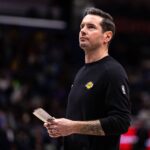 Los Angeles Lakers Head Coach JJ Redick looks on against the New Orleans Pelicans during the second half at Smoothie King Center.