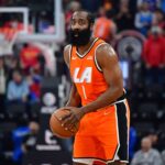 Dec 28, 2025; Inglewood, California, USA; Los Angeles Clippers guard James Harden (1) controls the ball against the Detroit Pistons during the first half at Intuit Dome. Mandatory Credit: Gary A. Vasquez-Imagn Images