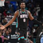 Grizzlies' Jaren Jackson Jr. (8) reacts after fouling out during the home opener against the New Orleans Pelicans at FedExForum on October 22, 2025. Mandatory Credit: © Chris Day/The Commercial Appeal / USA TODAY NETWORK via Imagn Images