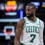 Boston Celtics guard/forward Jaylen Brown (7) in the second half against the Indiana Pacers at Gainbridge Fieldhouse.