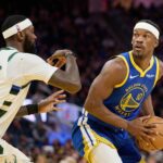 Golden State Warriors forward Jimmy Butler III (10) looks to pass the ball against Milwaukee Bucks forward Bobby Portis (9) during the third quarter at Chase Center.
