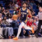 Dec 20, 2025; New Orleans, Louisiana, USA; New Orleans Pelicans guard Jordan Poole (3) brings the ball up court against the Indiana Pacers during the first half at Smoothie King Center. Mandatory Credit: Stephen Lew-Imagn Images