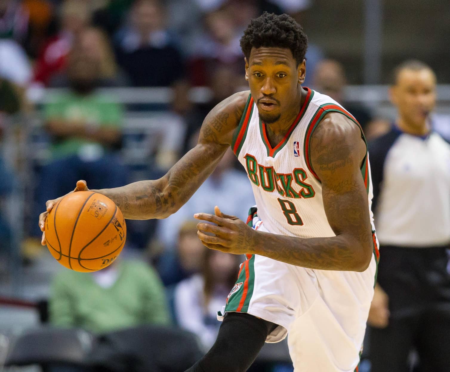 Milwaukee Bucks center Larry Sanders (8) during the game against the Phoenix Suns at the BMO Harris Bradley Center. The Bucks won 108-99.
