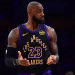 Dec 30, 2025; Los Angeles, California, USA; Los Angeles Lakers forward LeBron James (23) reacts during the second half at Crypto.com Arena. Mandatory Credit: Gary A. Vasquez-Imagn Images