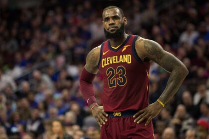 Cleveland Cavaliers forward LeBron James (23) during the third quarter against the Philadelphia 76ers at Wells Fargo Center.