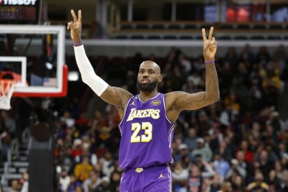 Jan 26, 2026; Chicago, Illinois, USA; Los Angeles Lakers forward LeBron James (23) reacts against the Chicago Bulls during the second half at United Center. Mandatory Credit: Kamil Krzaczynski-Imagn Images