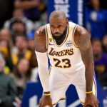 Los Angeles Lakers forward LeBron James (23) looks on during the game against the Dallas Mavericks at the American Airlines Center.